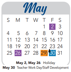 District School Academic Calendar for Alternative Middle School North for May 2025