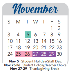 District School Academic Calendar for Connally Middle School for November 2024