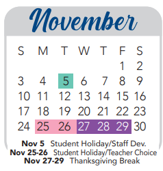 District School Academic Calendar for Helotes Elementary School for November 2024