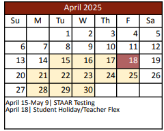 District School Academic Calendar for Kay Granger Elementary for April 2025