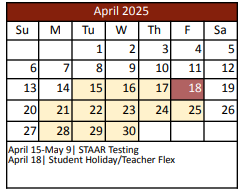 District School Academic Calendar for Justin Elementary for April 2025
