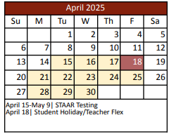 District School Academic Calendar for Chisholm Trail Middle for April 2025