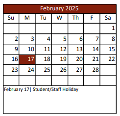District School Academic Calendar for Denton Co J J A E P for February 2025