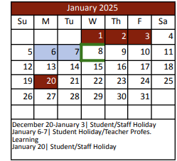 District School Academic Calendar for Justin Elementary for January 2025