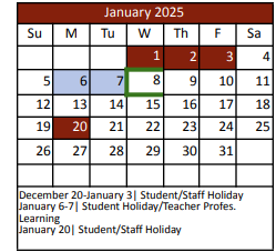 District School Academic Calendar for Lakeview Elementary for January 2025