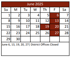 District School Academic Calendar for Kay Granger Elementary for June 2025