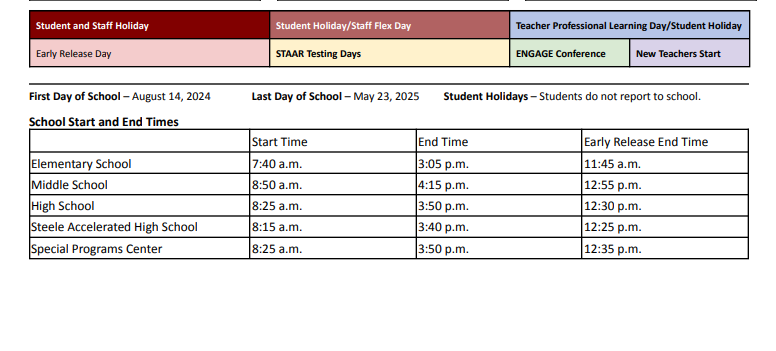 District School Academic Calendar Key for Justin Elementary