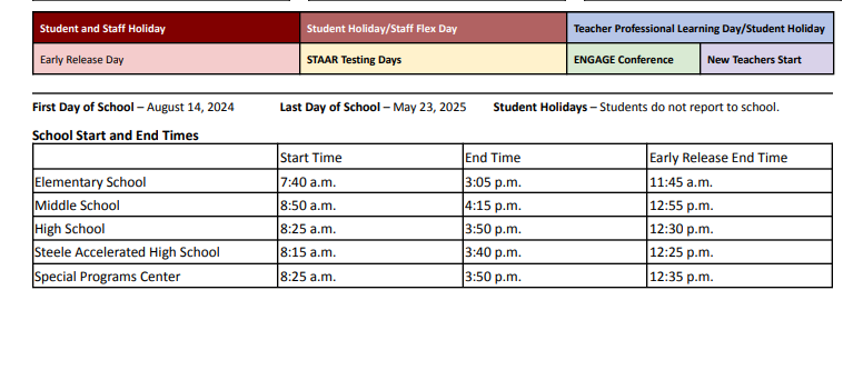 District School Academic Calendar Key for Denton Creek