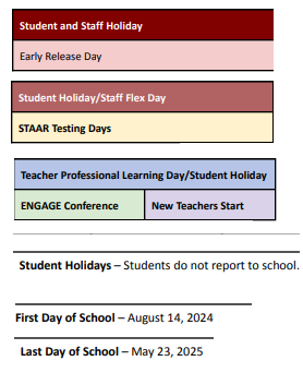 District School Academic Calendar Legend for Justin Elementary