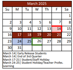 District School Academic Calendar for Haslet Elementary for March 2025