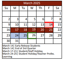 District School Academic Calendar for Justin Elementary for March 2025