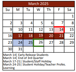 District School Academic Calendar for Denton Creek for March 2025