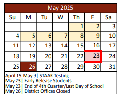 District School Academic Calendar for Gene Pike Middle for May 2025
