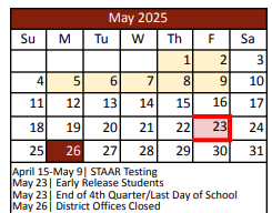 District School Academic Calendar for Justin Elementary for May 2025