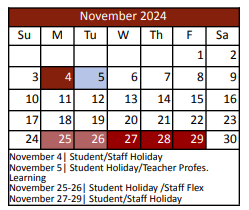 District School Academic Calendar for Gene Pike Middle for November 2024