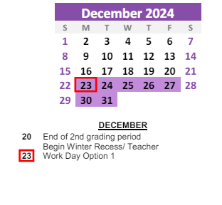 District School Academic Calendar for Howard Elementary School for December 2024
