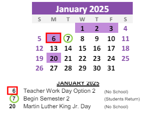 District School Academic Calendar for Howard Elementary School for January 2025