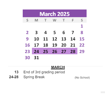 District School Academic Calendar for Howard Elementary School for March 2025