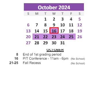 District School Academic Calendar for Howard Elementary School for October 2024