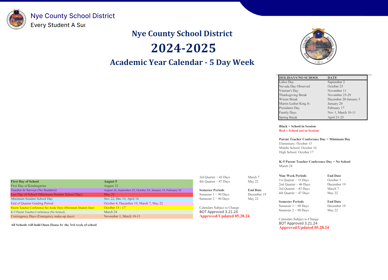 District School Academic Calendar Key for Gabbs Elementary School