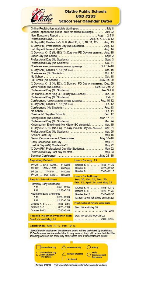 District School Academic Calendar Key for Prairie Learning Center