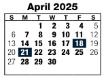 District School Academic Calendar for Parrish Program for April 2025