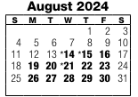 District School Academic Calendar for Parrish Program for August 2024
