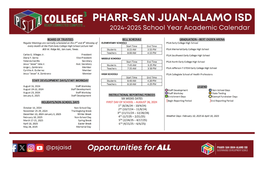 District School Academic Calendar Key for PSJA Memorial High School