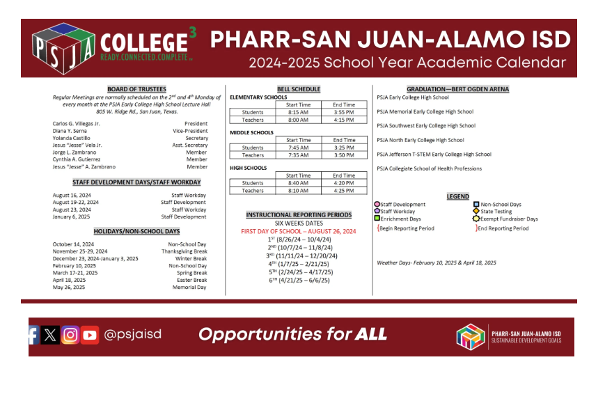 District School Academic Calendar Key for Yzaguirre Middle School