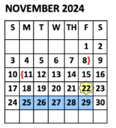 District School Academic Calendar for PSJA Memorial High School for November 2024