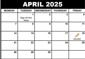 District School Academic Calendar for Waters Edge Elementary School for April 2025