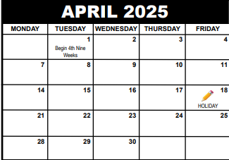 District School Academic Calendar for Potentials South for April 2025