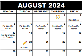 District School Academic Calendar for Jupiter Elementary School for August 2024