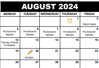 District School Academic Calendar for Daystar Academy Of Excellence Charter School for August 2024