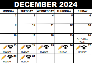 District School Academic Calendar for Citrus Cove Elementary School for December 2024