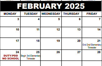 District School Academic Calendar for Alternative Program North for February 2025