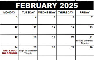 District School Academic Calendar for Melaleuca Elementary School for February 2025