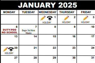 District School Academic Calendar for North Area Elementary Transition School for January 2025