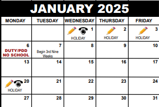 District School Academic Calendar for Grassy Waters Elementary School for January 2025