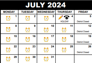 District School Academic Calendar for Alternative Program North for July 2024