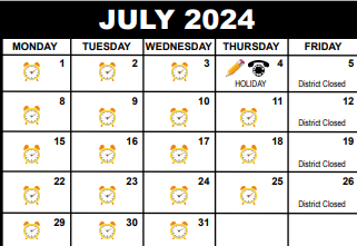 District School Academic Calendar for J. C. Mitchell Elementary School for July 2024