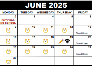 District School Academic Calendar for Roosevelt Elementary School for June 2025