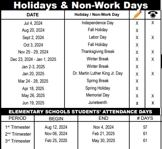 District School Academic Calendar Legend for South Technical Adult Education