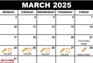 District School Academic Calendar for Meadow Park Elementary School for March 2025