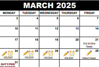 District School Academic Calendar for Jupiter Elementary School for March 2025