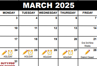 District School Academic Calendar for Palm Springs Elementary School for March 2025