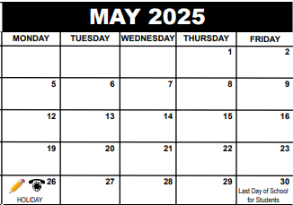 District School Academic Calendar for Teen Parent Program - Pk for May 2025