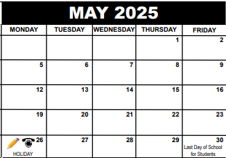 District School Academic Calendar for Virtual Community School for May 2025