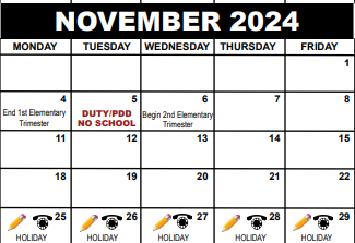 District School Academic Calendar for Binks Forest Elementary School for November 2024