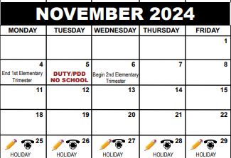 District School Academic Calendar for Jupiter Elementary School for November 2024